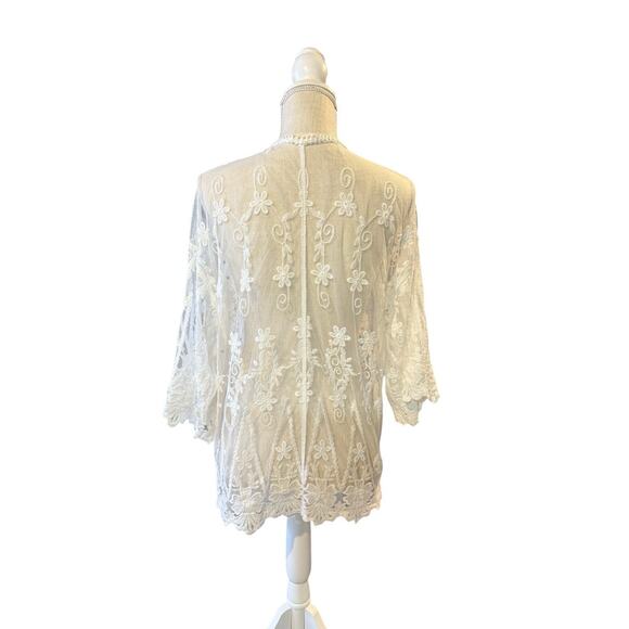 Amber Shu Lace Cardigan Ivory Coquette Fairy Open Front Floral Boho Sheer XL - Picture 10 of 14